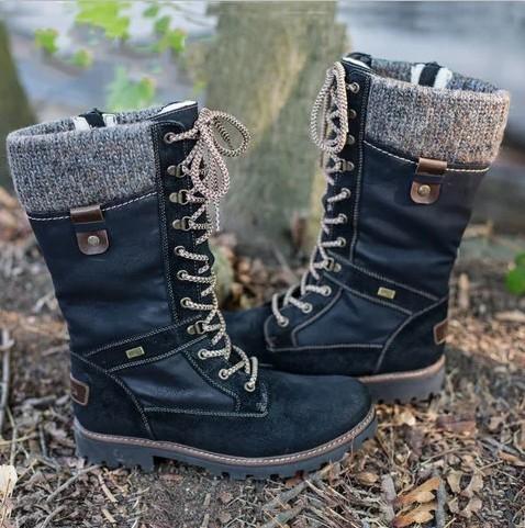 Bernadette - Bottes Mi-Mollet en Laine à Lacets avec Fermeture Éclair Latérale (Vente en Déstockage 2024)