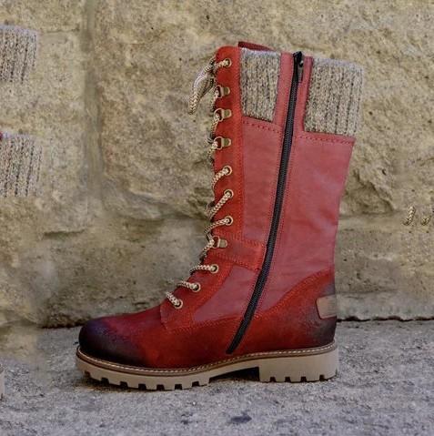 Bernadette - Bottes Mi-Mollet en Laine à Lacets avec Fermeture Éclair Latérale (Vente en Déstockage 2024)