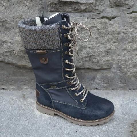 Bernadette - Bottes Mi-Mollet en Laine à Lacets avec Fermeture Éclair Latérale (Vente en Déstockage 2024)