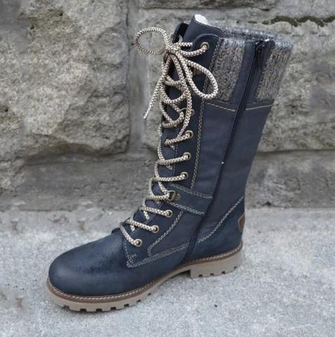 Bernadette - Bottes Mi-Mollet en Laine à Lacets avec Fermeture Éclair Latérale (Vente en Déstockage 2024)