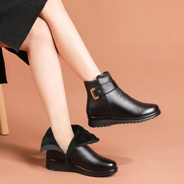 Élise - Bottes en Laine et Cuir avec Boucle Métallique (Vente en Déstockage 2024)