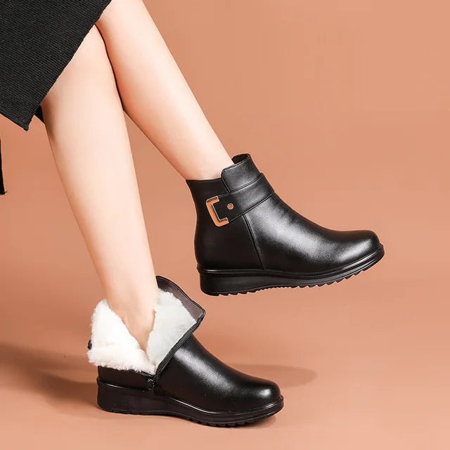 Élise - Bottes en Laine et Cuir avec Boucle Métallique (Vente en Déstockage 2024)